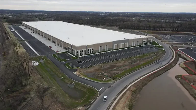 Large commercial facility building drone shot